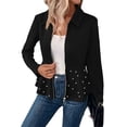 thumbnail image 3 of Blazer Elegante con Ribete de Perla para Mujer, con Abertura Frontal, Larga y Cuello Chal Negro S, 3 of 7