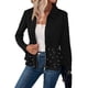 thumbnail image 3 of Blazer Elegante con Ribete de Perla para Mujer, con Abertura Frontal, Larga y Cuello Chal Negro M, 3 of 7