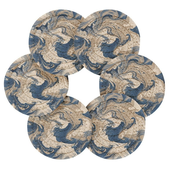 Round Placemats Set of 6 Heat Resistant Washable Kitchen Table Decorations 15.4in Blue Flowing Liquid Marble
