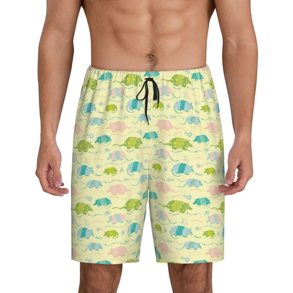 Vsdgher Armadillo Floral Print Men's Pajama Shorts Lounge Bottoms Sleep Shorts Elastic Waist Lightweight PJ Shorts with Pockets-Small