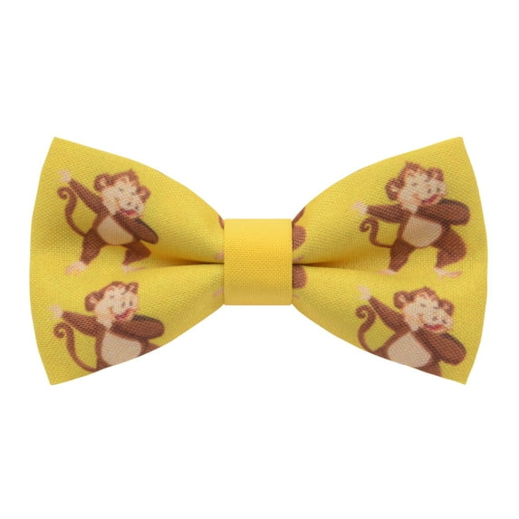 Yellow Bow Tie With Monkey Pre-Tied Shape Unisex Pattern, By Bow Tie House (Medium, Yellow Monkey)