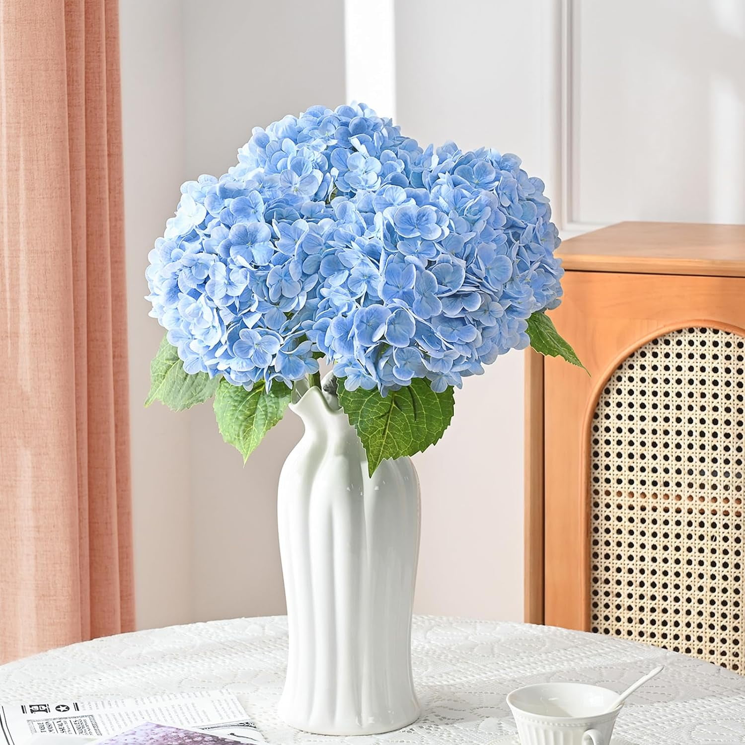 Hydrangea Artificial Flowers, Latex Real Touch Hydrangeas Lifelike Large Hydrangea Flowers for Home Decor Party Arrangements Wedding Bouquets Centerpieces (Blue)