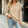 thumbnail image 4 of cocolona V Neck Tops for Women Button Down Long Sleeve Solid Color Casual Shirts Casual Loose Fit Basic Pullover Blouses, 4 of 6