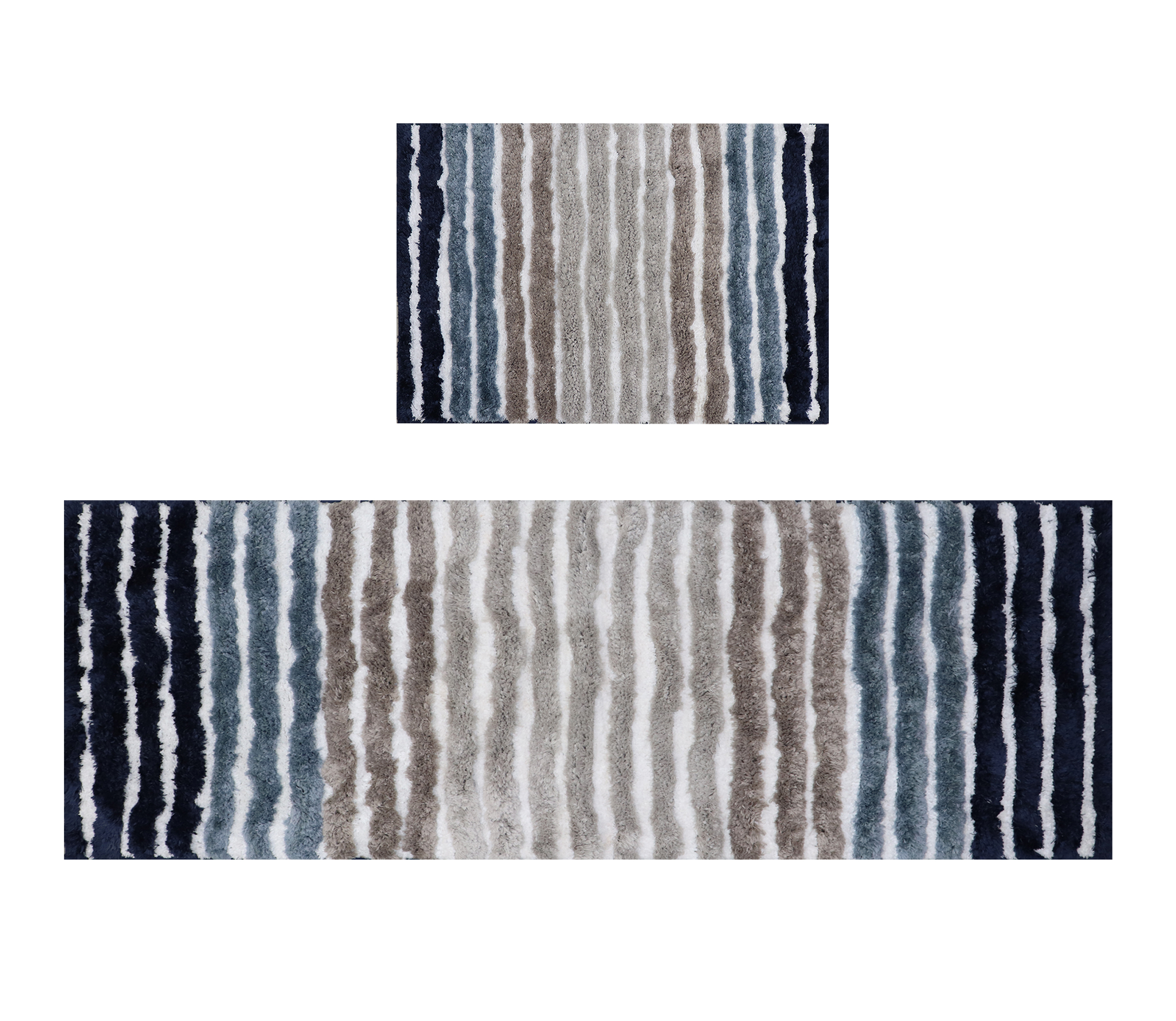 Bathroom Rugs Set of 2, Soft Microfiber Bath Mats, Absorbent & Quick Drying, Non-Slip Rubber Backing, Machine Washable Bathroom Floor Mats for Tub, Shower, Sink – 17x24, 21x54 Navy