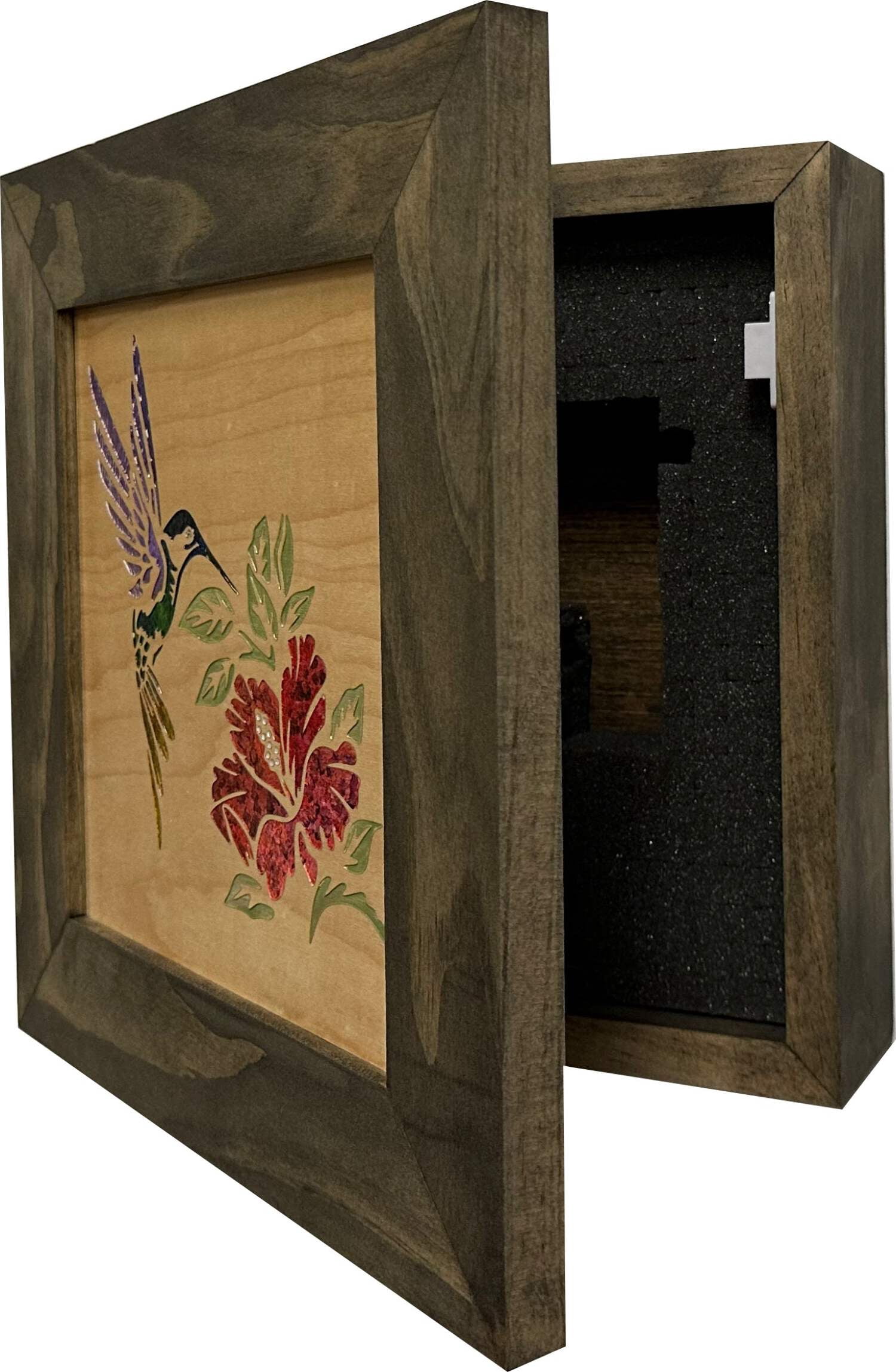 Bellewood Designs Decorative Wooden Gun Safe with Hummingbird and Hibiscus
