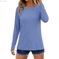 thumbnail image 5 of DuoJiaJ Womens Long Sleeve Top, Crew Neck Solid Color Sun Athletic Top Blue XL, 5 of 5