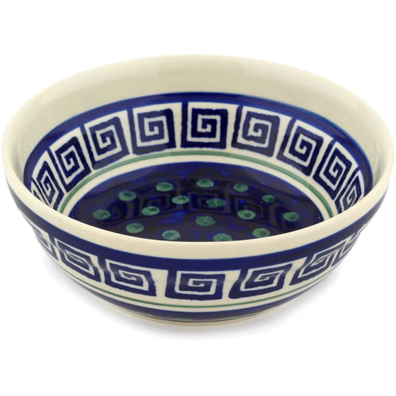 Polish Pottery 6½-inch Bowl (Greek Key Theme) Hand Painted in Boleslawiec, Poland   Certificate of Authenticity