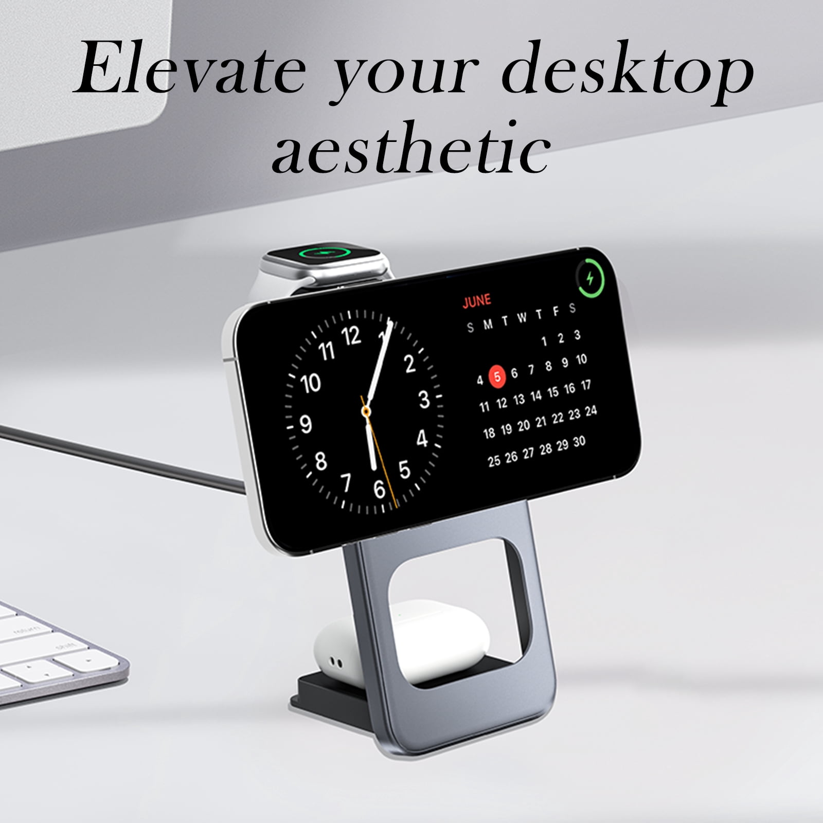 3-in-1 Magnetic Wireless Charging Station, Foldable Fast Charger Stand Compatible with MagSafe iPhone 17-12, Android Phones, Apple Watch & AirPods