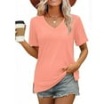 thumbnail image 4 of SEAOPEN Women's Summer Tops V Neck Short Sleeve T Shirts Casual Basic Loose Fit Tee Today Orange,S, 4 of 6