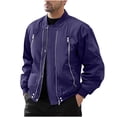 thumbnail image 2 of PiGOGI Men's Solid Color Long Sleeve Stand Up Collar Zipper Cardigan Workwear Jacket Purple 2XL, 2 of 9