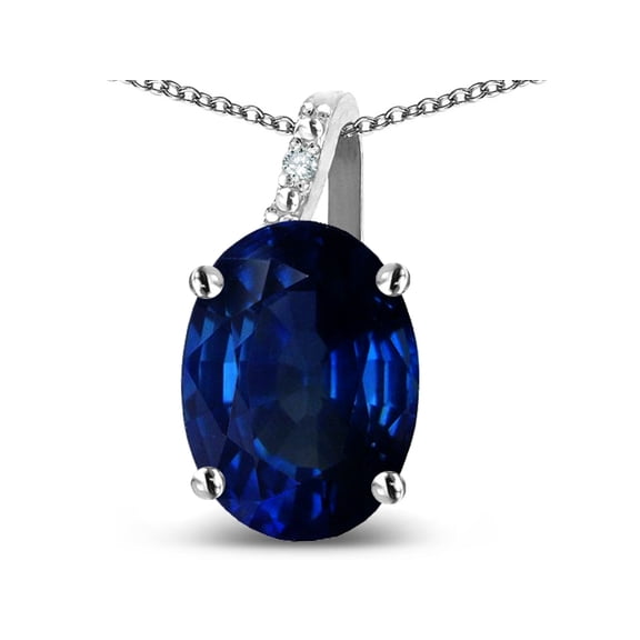 Star K� 10k Gold Oval 9x7 Created Sapphire Journey Pendant Necklace