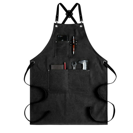 

Homgreen Chef Apron for Men Women Canvas Aprons with Pockets-Cross Back Kitchen Apron for Cooking Grilling Baking BBQ Barber