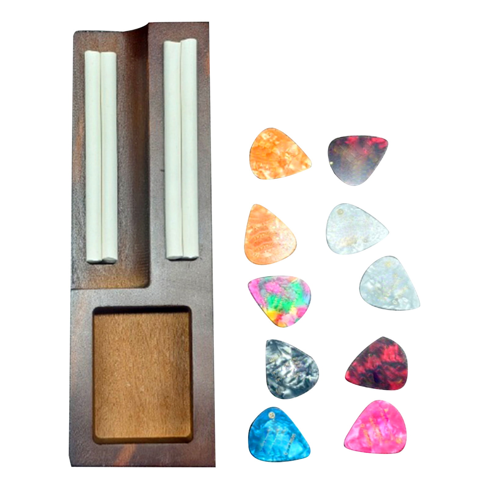 Violin Pick Guitar Picks Wooden Pick Holder Oak Wood Guitar Accessories Storage Box Silicone Slots with 10 Picks for Musicians Teachers