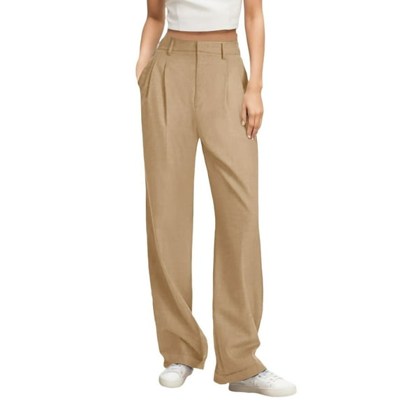 Womans Pants Wide Leg Pants High Elasticity Straight Leg Suit Casual Pants Track Pants for Women Khaki S