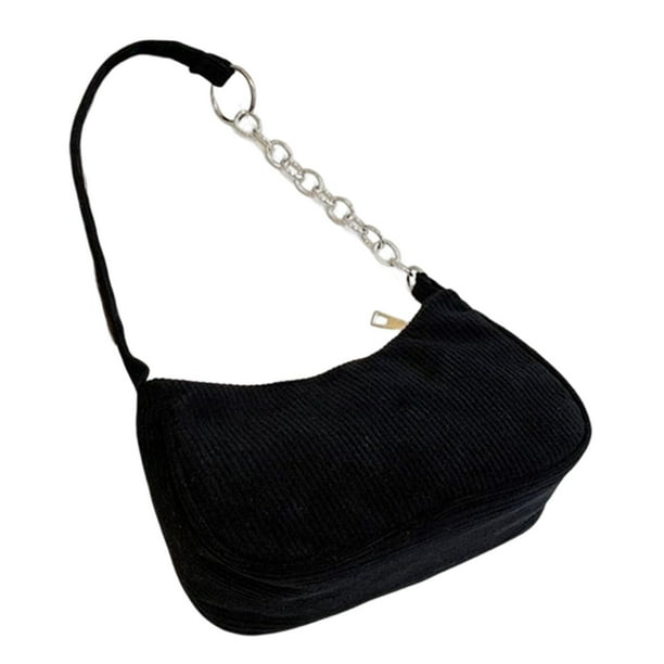 Bolso de mano tipo bollo de pana para playa, vacaciones, para mujer, de gran capacidad Negro