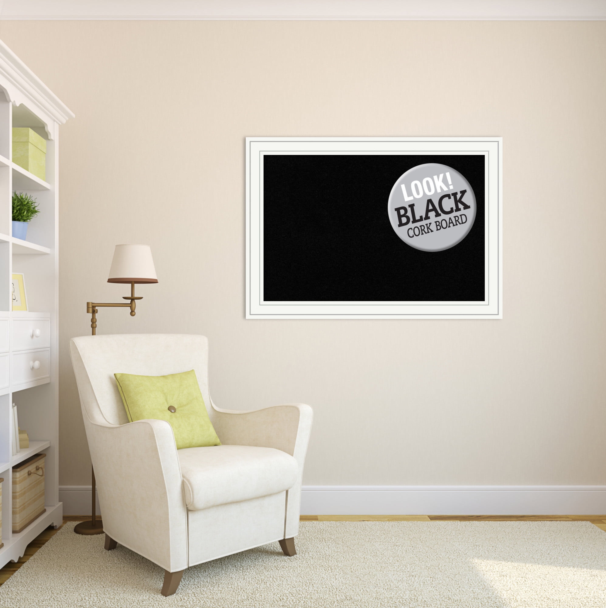 Amanti Art White Cork Board Wood Framed Craftsman White Bulletin Board 41 in. x 29 in.