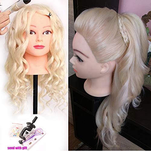 Mannequin Head,  24 Inch Creamy-White Long Hair Styling Training Head Manikin Cosmetology Doll Head with Clamp Stand and Accessories (Suitable for Straightening, Curling, Perming)
