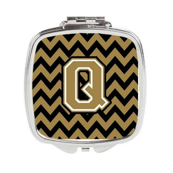 Letter Q Chevron Black & Gold Compact Mirror - 3 x 0.3 x 2.75 in.