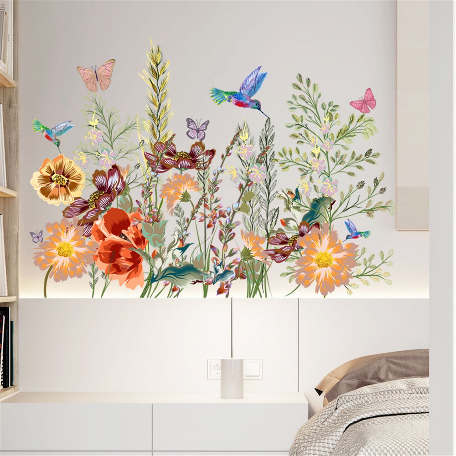Tanlaby Autocollants de Fenêtre Fleurs Printemps été Rose Hortensia Papillon Statique Stickers Double Face Fleur de Jardin Anti-Collision Fenetre pour Chambre Salon Cuisine Magasin Vitrine