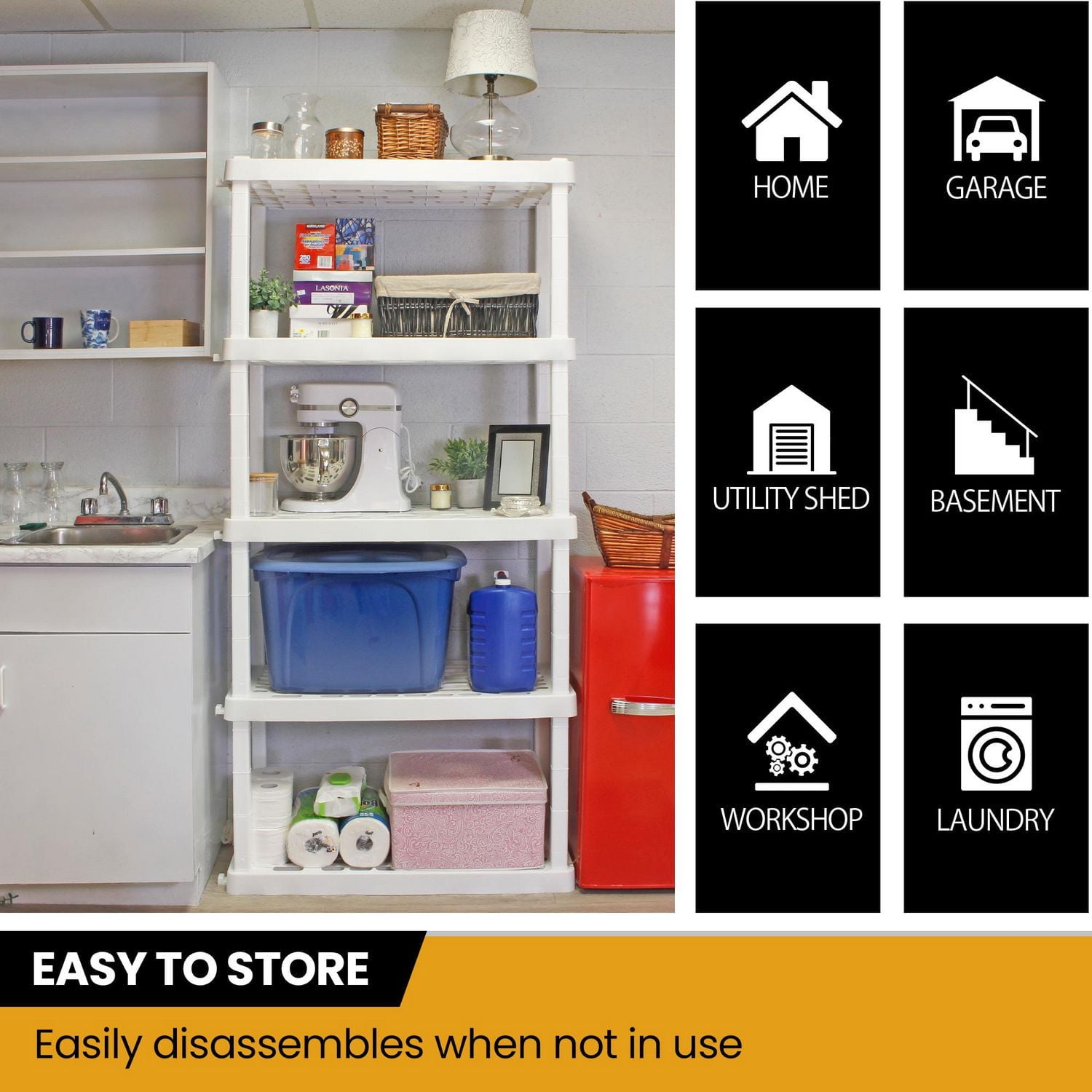 Hyper Tough Plastic Storage Shelf 5-Tier 73.80"Hx 17.75"D x 36"W 2-Pack White-750 lbs Total Capacity