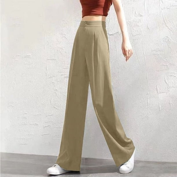 WILLBEST Pantalones Casuales de Mujer, de Cintura Alta, Rectos y con Múltiples Bolsillos, Ideales para el Trabajo y La Comodidad Diaria. Mediana