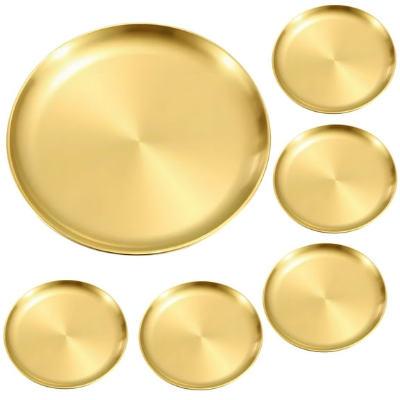 6 Pcs Gold Jewelry Holder Organizer Trays, 30 cm Stainless Steel Vanity Tray, Decorative Round Trays for Bathroom, Bedroom, Makeup and Accessories