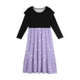 thumbnail image 5 of Abcomgle Girl's Summer Casual Dress Casual Patchwork Ruffle Long Sleeve Maxi Dress Polka Dot Crew Neck Sundresses Summer Tiered Dresses with Pockets,7-8 Years Light Purple, 5 of 5