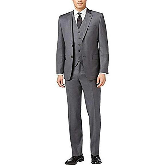 Alberto Nardoni Medium Gray Suit Slim Skinny European Fit Vested 3 Pieces Suit Notch Lapel Side Vented