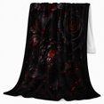 thumbnail image 2 of Black Floral Bouquet With Deep Crimson Droplets, Cozy Flannel Blanket with Dark Botanical Fantasy Print, Housewarming Gift for ornate dark Floral Admirers, Home Decor for Bedroom and Living Room, 2 of 7