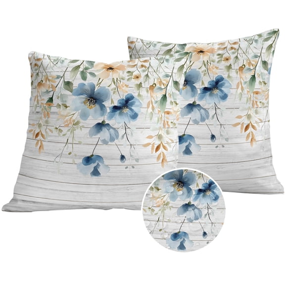 Spring Floral Outdoor Pillow Covers 20x20 Set of 2,Waterproof Patio Throw Pillowcase Protectors,Weeping Blue Botanical Summer Vintage Decorative Pillow Shams Cushion Covers for Seat Bed Couch Sofa