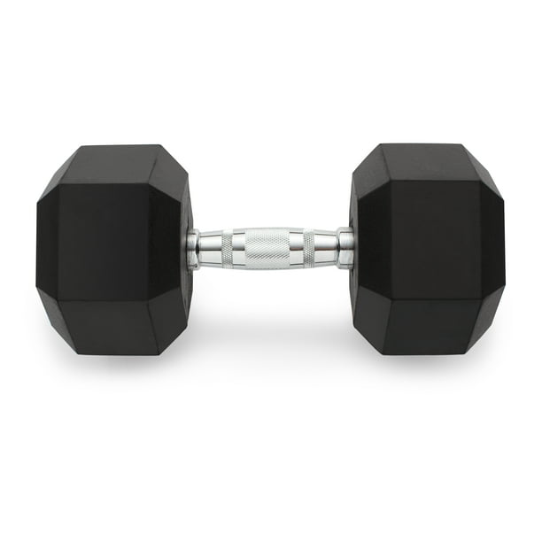 Weider Rubber Hex Dumbbell with Chrome Handle and Knurled Grip, 90 lbs
