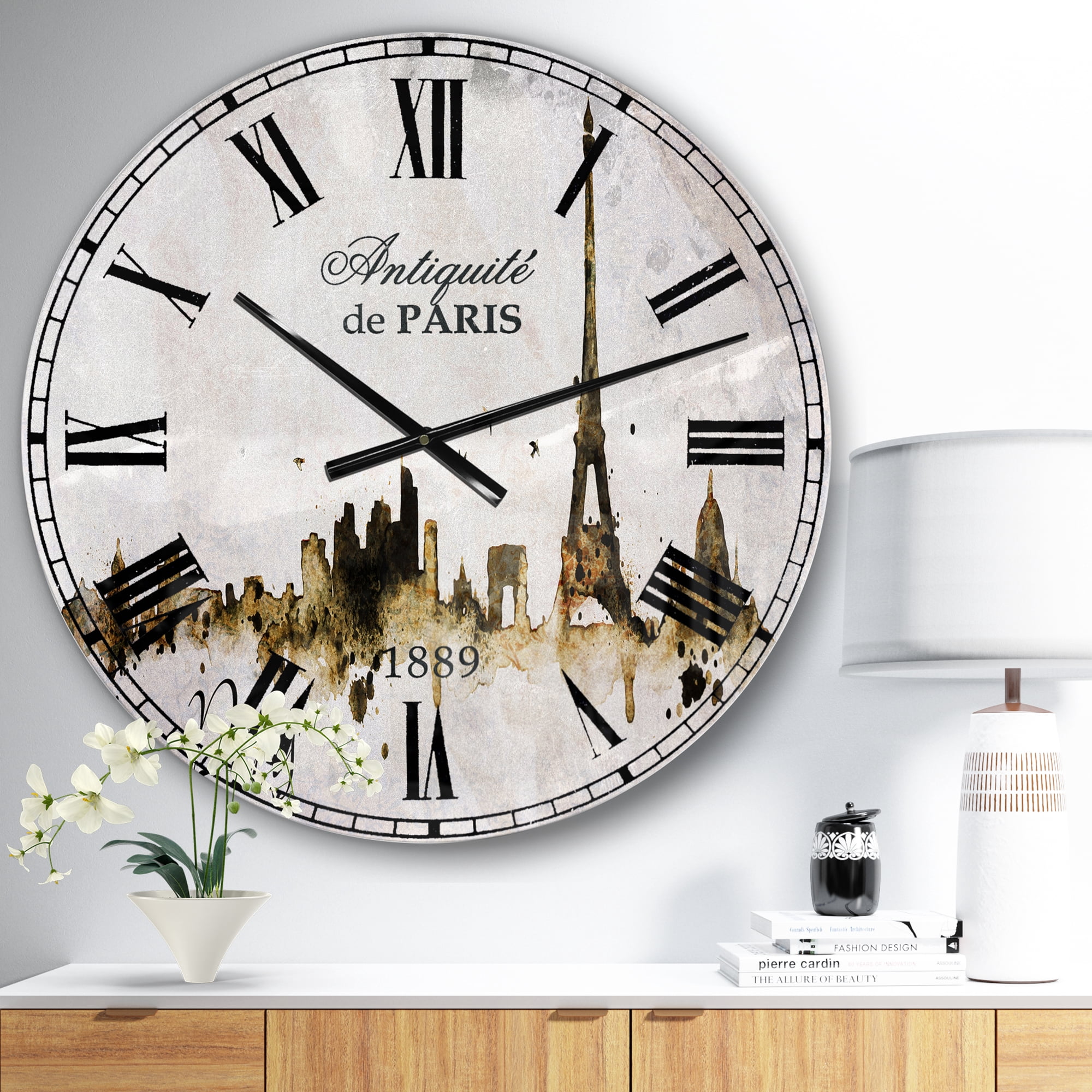 Designart 'Paris with Eiffel Silhouette' French Country wall clock