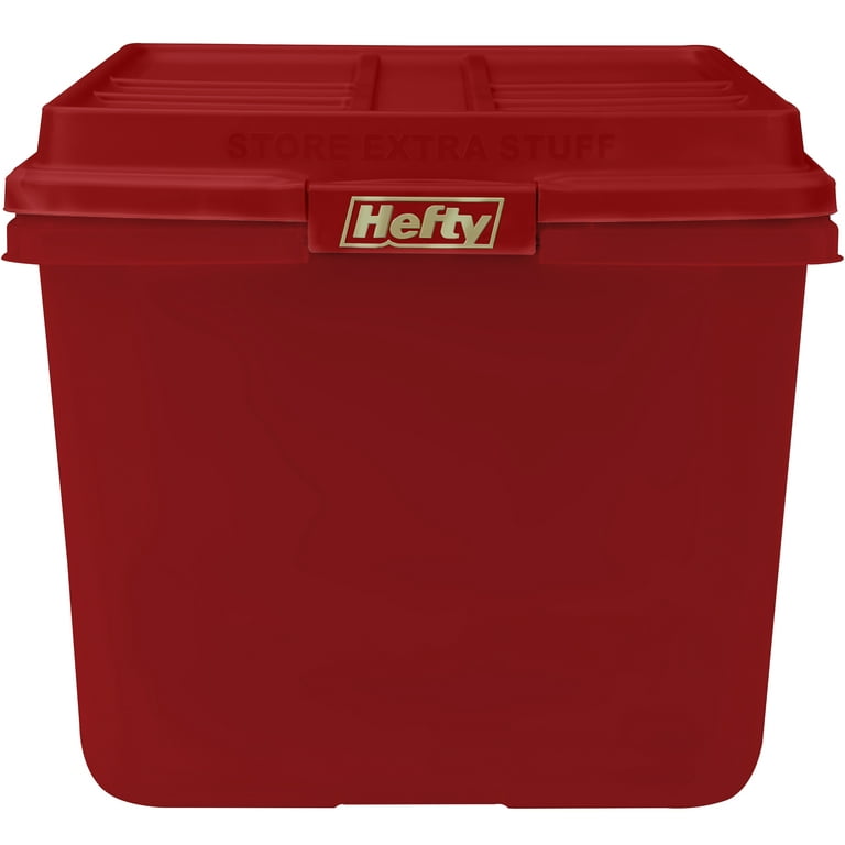 Hefty 18 Gallon Plastic Storage Tote with Hirise Lid, Holiday Red, Set of 6