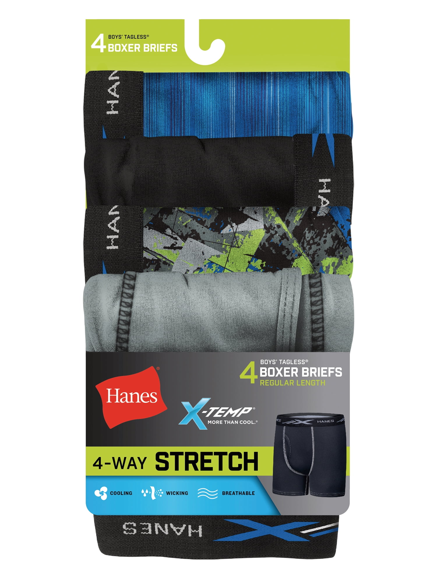 Hanes Boy's Underwear, 4 Pack X-Temp Tagless Boxer Briefs (Little Boy's & Big Boy's), Grey/Blue, Size Small (6-8)