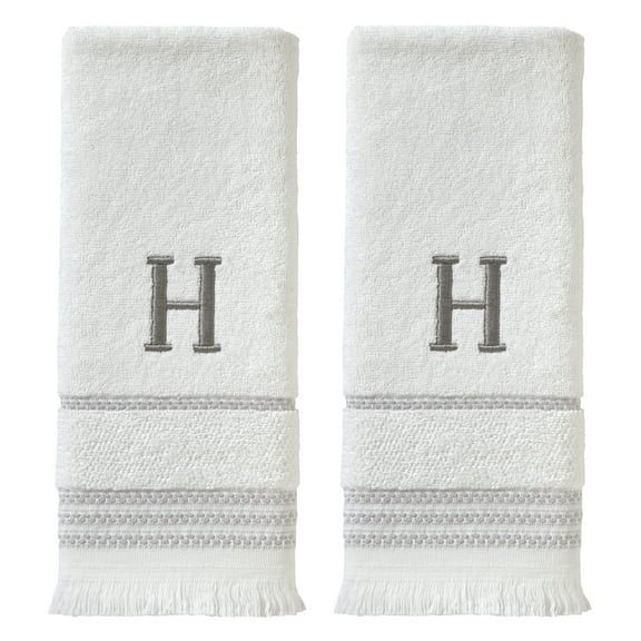 SKL Home Casual Monogram Hand Towel (2-Pack), "H", White