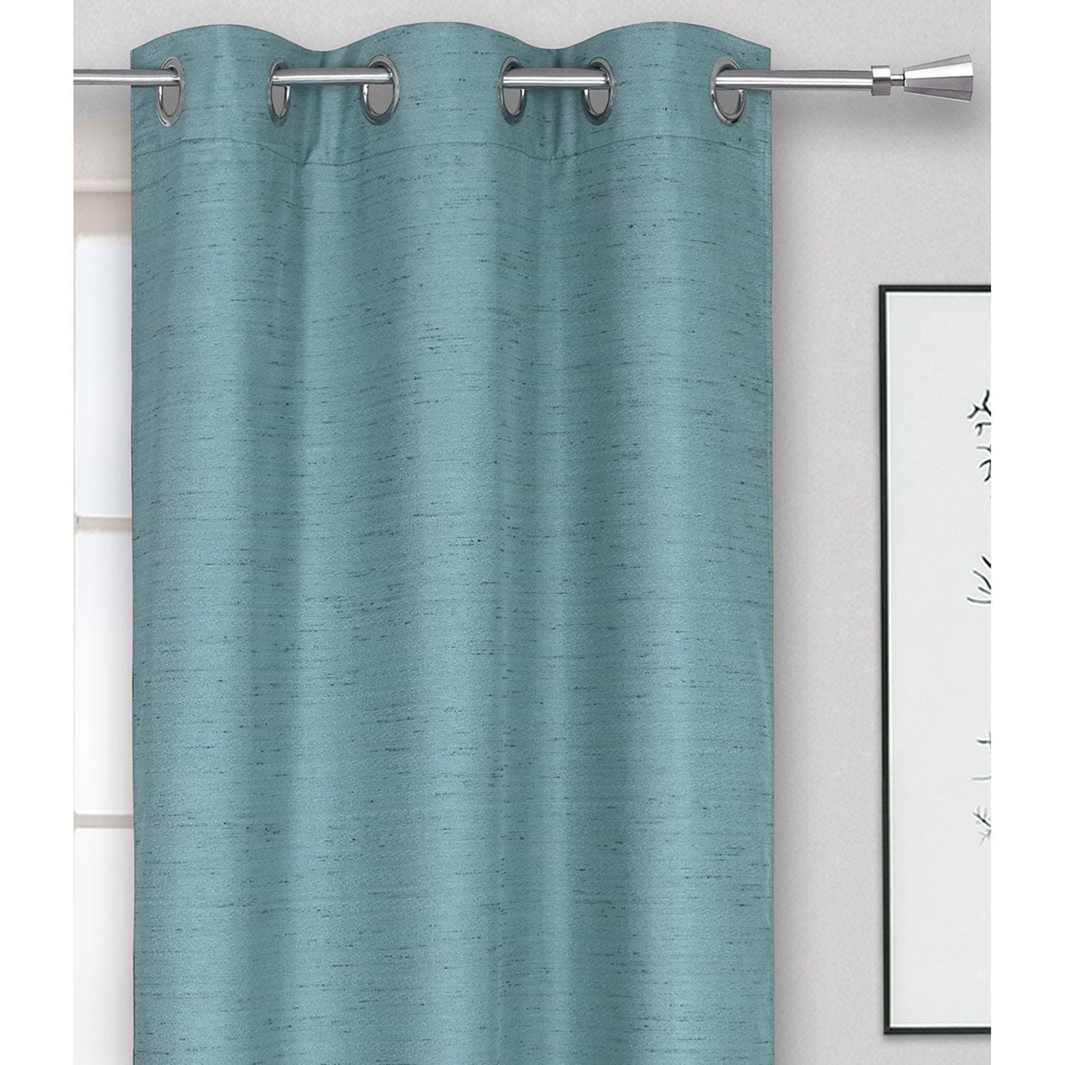 Safdie & Co. Curtain 2PK 84L Blackout Linen Look Aqua