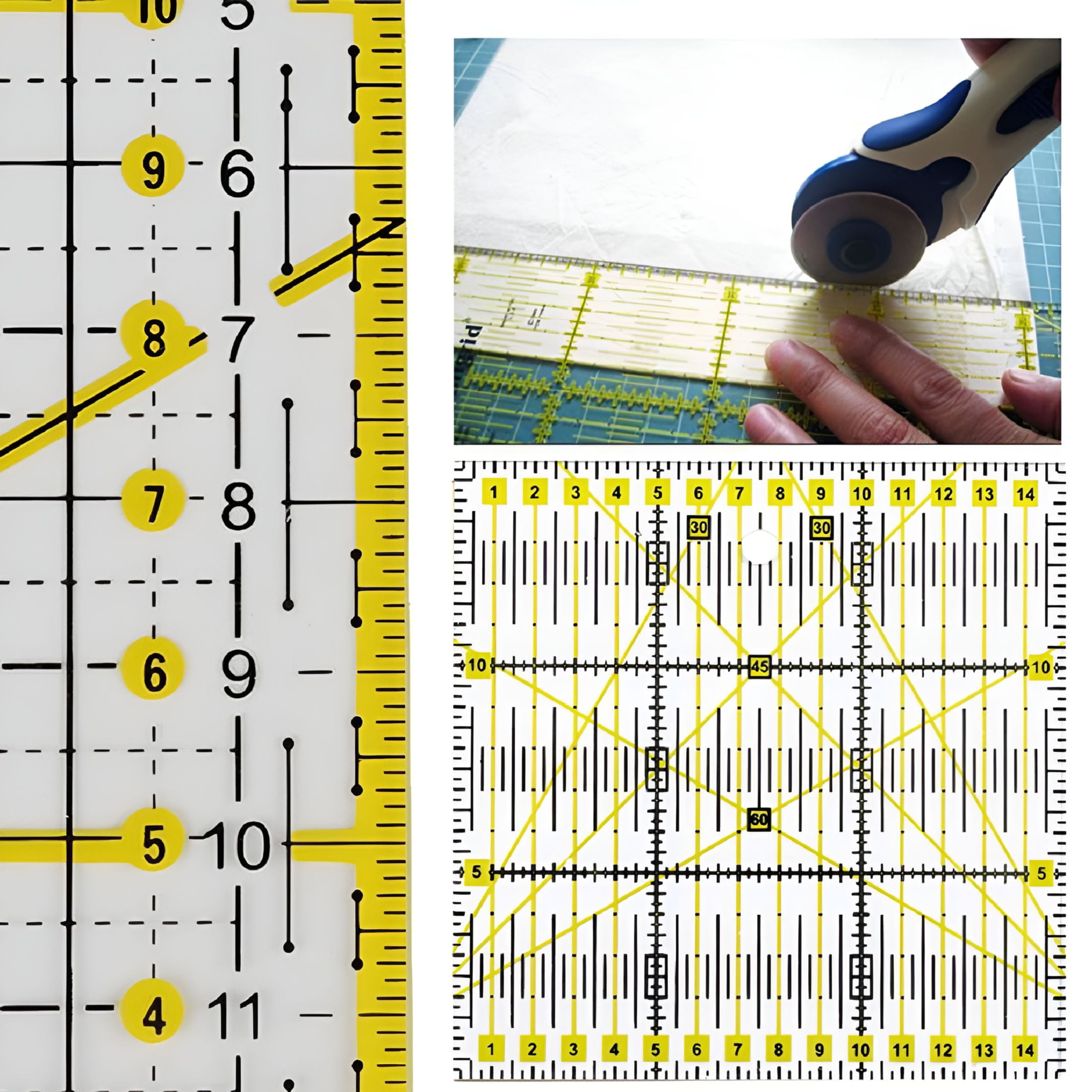 CCOCC Slotted Quilting Ruler Durable Patchwork Ruler Transparent DIY Craft Cutting Ruler Template for Designer Pattern Sewing Ruler,Yellow One Size