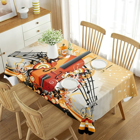 

Rock Music Rectangle Tablecloth Music Symbol Art ration Rectangle Tablecloth for Get Together Kitchen Dining Room ration
