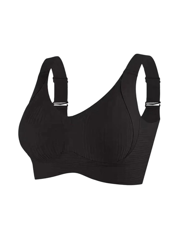 Wide Strap Bras for Women No Underwire Push Up Bras Seamless Full Coverage Adjustable Straps Everyday Bras Black 38