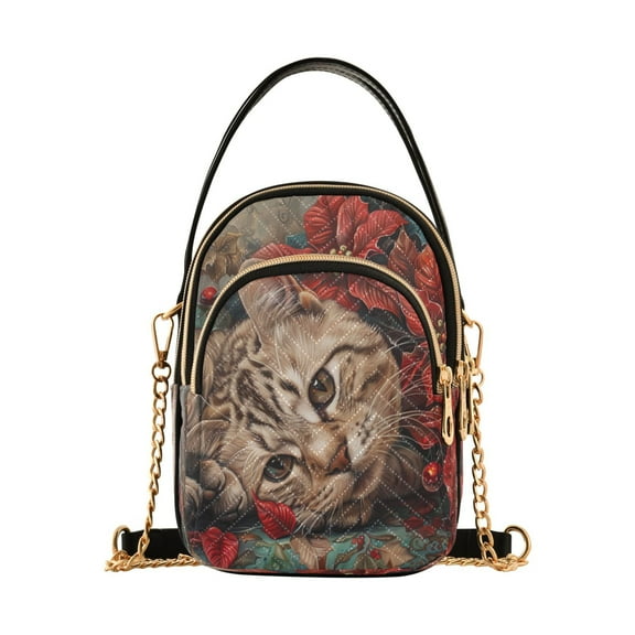 Cross Body Fashion Shoulder Waist Purse Bags Pondering Tabby Amidst Poinsettias Pocket Handbags