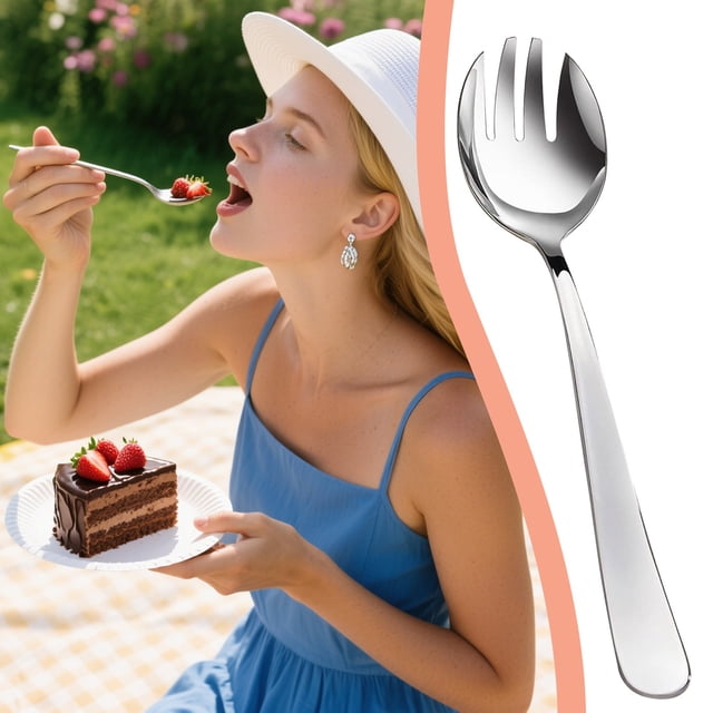 WHEANG Stainless Salad Spoon And Fork Set Polished Silver Finish Ideal For Serving And More And Dishwasher Perfect For Home And Kitchen Use