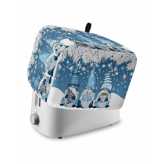 Fsddascl Blue Gnomes Christmas Toaster Cover 4 Slice, Large Kitchen Appliance Covers, Xmas Snowflake Ball Winter Tree Gifts Toaster Oven Cover with Loop, Bread Machine Cover Dust Cover Protection