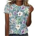 thumbnail image 2 of Yuwull Womens Tops Going Out Tops Women Vacation Style Floral Print Round Neck Short Sleeved T-Shirt Women Tops 33S, 2 of 5