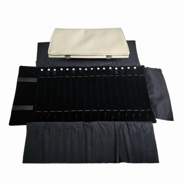 jfhsbd Ornament Portable Jewelry Roll Storage Bag 16 Grid Necklace Anti-Wrap Protection Display Box (Grey Pu and Black Velvet)