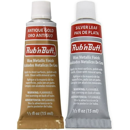 Colour Leaf - Amaco Rub 'N Buff Wax Metallic Finish, 2 Color Bundle (Gold Leaf, Silver Leaf)