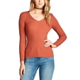 thumbnail image 1 of KOGMO Women's Long Sleeve V-Neck Fitted Rib Rayon Nylon Sweater Top, 1 of 3