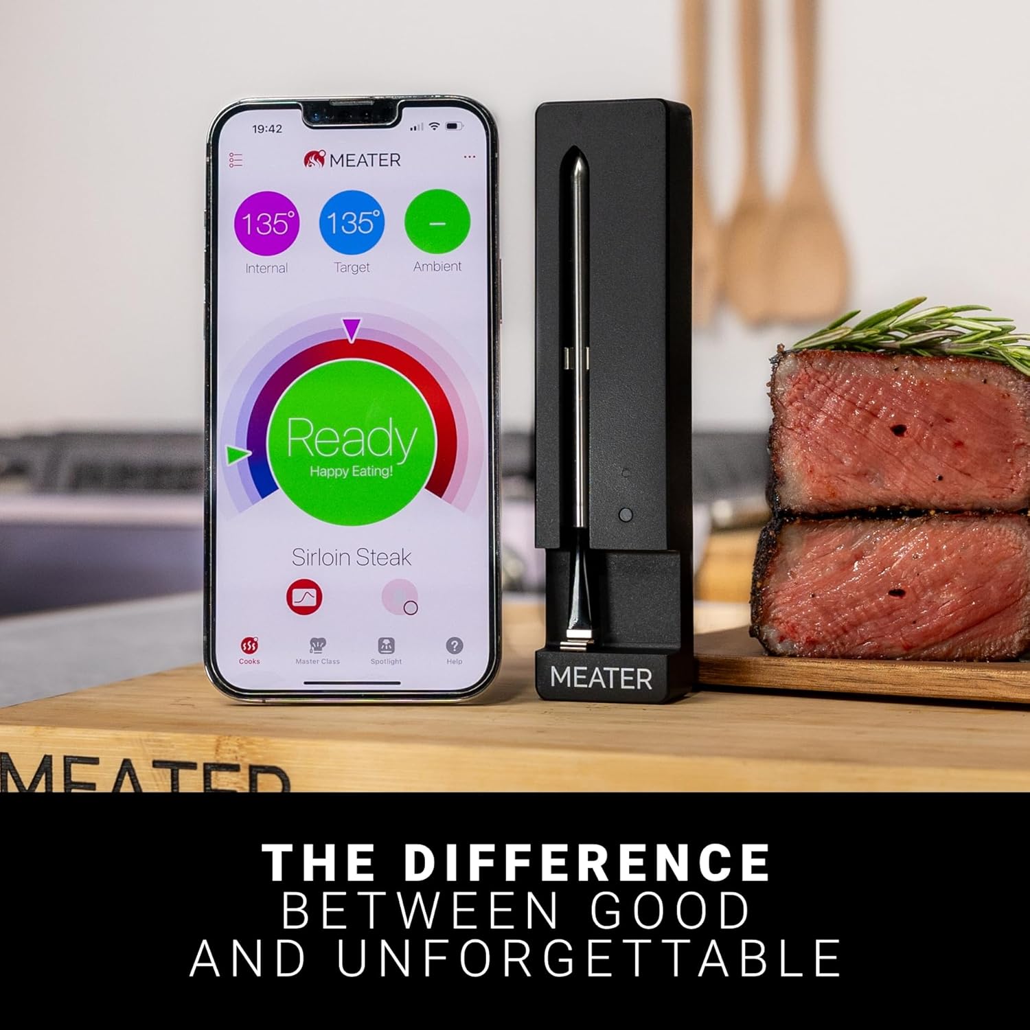 Smart Bluetooth Meat Thermometer with Long-Range Wireless Probe for Oven Grilling Smoking BBQ Air Fryer Dual Sensors Guided Cook System Black Charger
