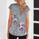 thumbnail image 2 of Blusas para Mujeres Casual V Cuello Impreso Manga Corta Camiseta Suéter Suave Transpirable Moda de Verano Superior, 2 of 6