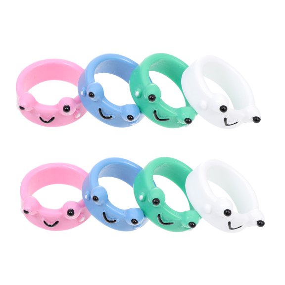 MEIBUTYUP 8Pcs Unique Plastic Little Finger Rings Decorative and Stackable Designs