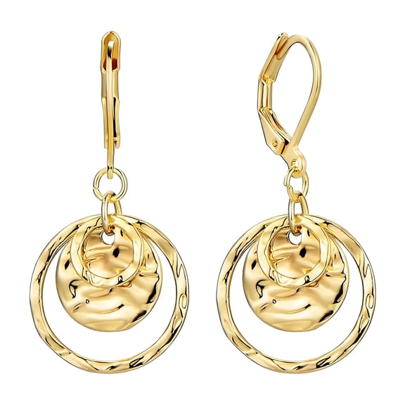 DESIGNICE 16K Gold-Plated Copper Dangle Earrings for Women,Leverback Hammered Disc Drop Earrings,Womens Earrings for Mom Girlfriend Wife